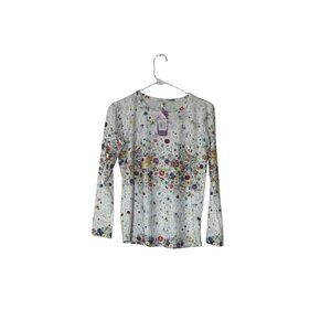 Womens Floral Long Sleeve Thermal Top White Multicolor New